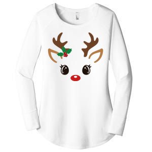 Cute Reindeer Face Christmas Women's Perfect Tri Tunic Long Sleeve Shirt