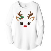 Cute Reindeer Face Christmas Women's Perfect Tri Tunic Long Sleeve Shirt