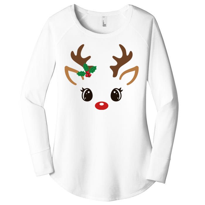 Cute Reindeer Face Christmas Women's Perfect Tri Tunic Long Sleeve Shirt