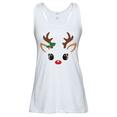 Cute Reindeer Face Christmas Ladies Essential Flowy Tank