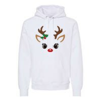 Cute Reindeer Face Christmas Premium Hoodie