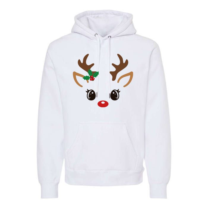 Cute Reindeer Face Christmas Premium Hoodie