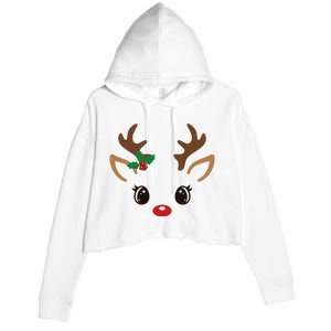 Cute Reindeer Face Christmas Crop Fleece Hoodie