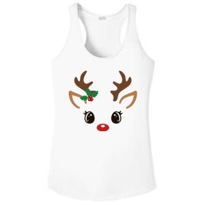 Cute Reindeer Face Christmas Ladies PosiCharge Competitor Racerback Tank