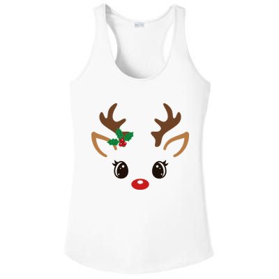 Cute Reindeer Face Christmas Ladies PosiCharge Competitor Racerback Tank
