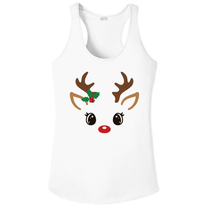 Cute Reindeer Face Christmas Ladies PosiCharge Competitor Racerback Tank