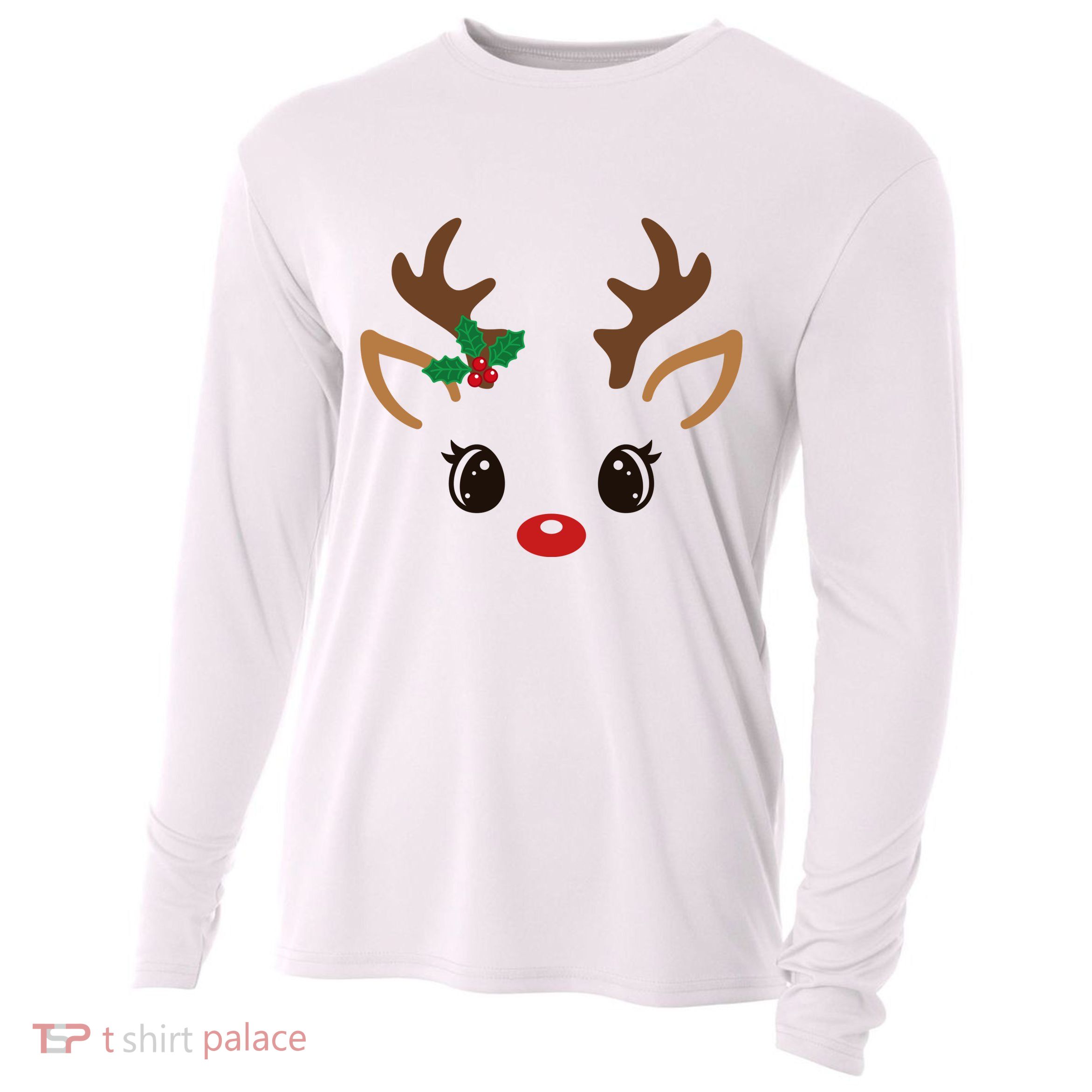 Cute Reindeer Face Christmas Cooling Performance Long Sleeve Crew