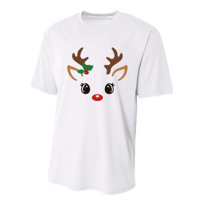 Cute Reindeer Face Christmas Youth Performance Sprint T-Shirt