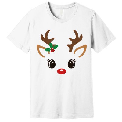 Cute Reindeer Face Christmas Premium T-Shirt