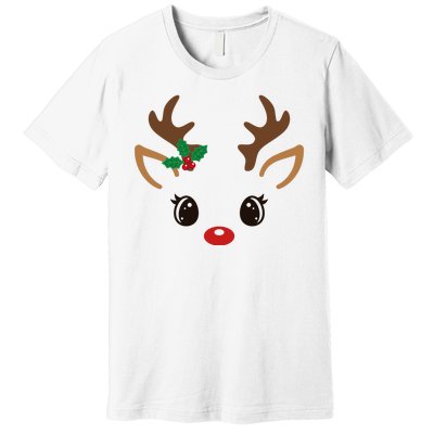 Cute Reindeer Face Christmas Premium T-Shirt