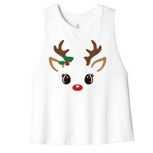 Cute Reindeer Face Christmas Women's Racerback Cropped Tank