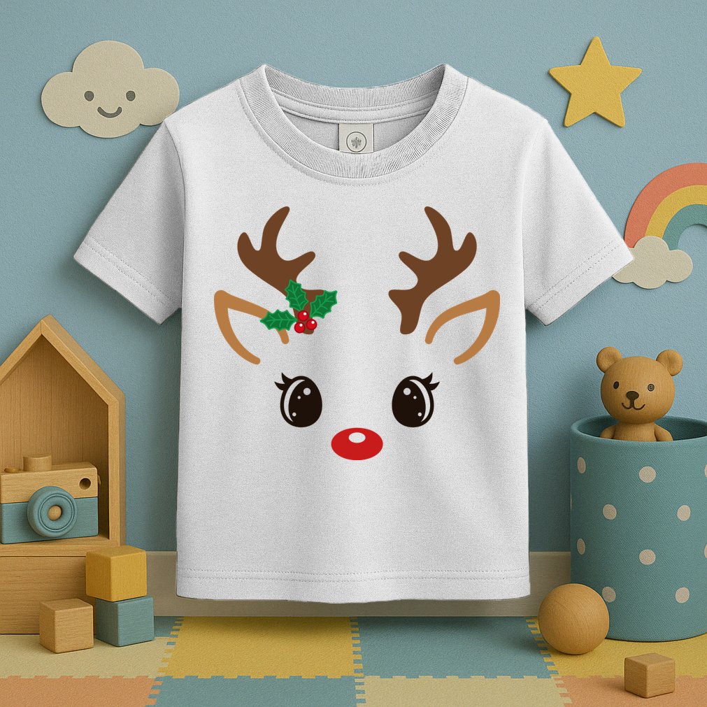 Cute Reindeer Face Christmas Toddler T-Shirt