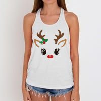 Cute Reindeer Face Christmas Women's Knotted Racerback Tank