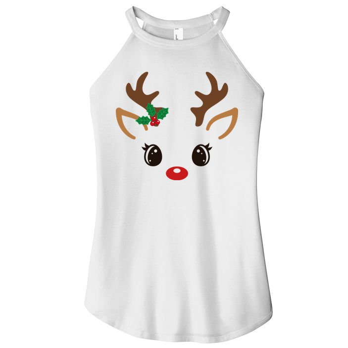 Cute Reindeer Face Christmas Women's Perfect Tri Rocker Tank