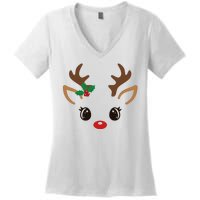 Cute Reindeer Face Christmas Women's V-Neck T-Shirt