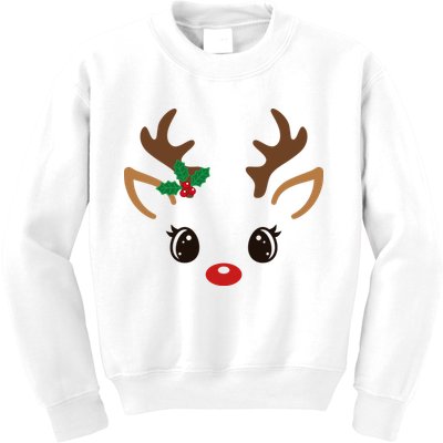 Cute Reindeer Face Christmas Kids Sweatshirt