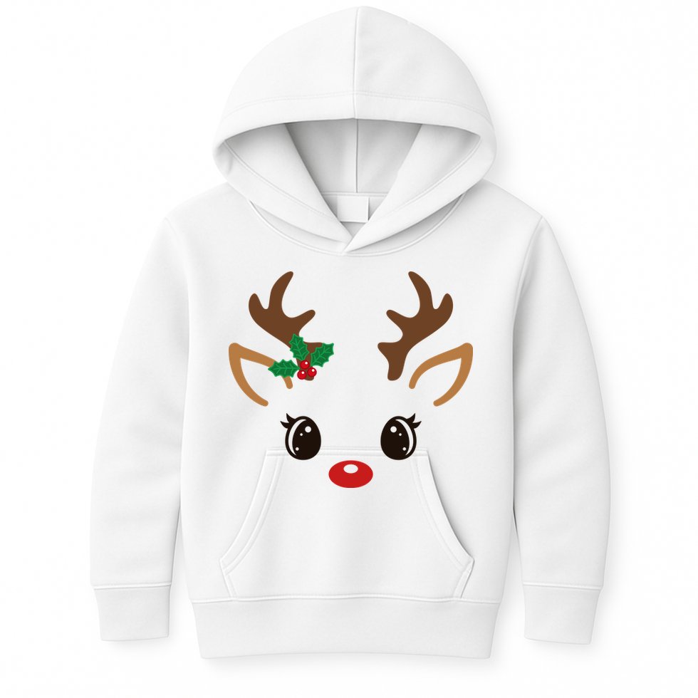 Cute Reindeer Face Christmas Kids Hoodie