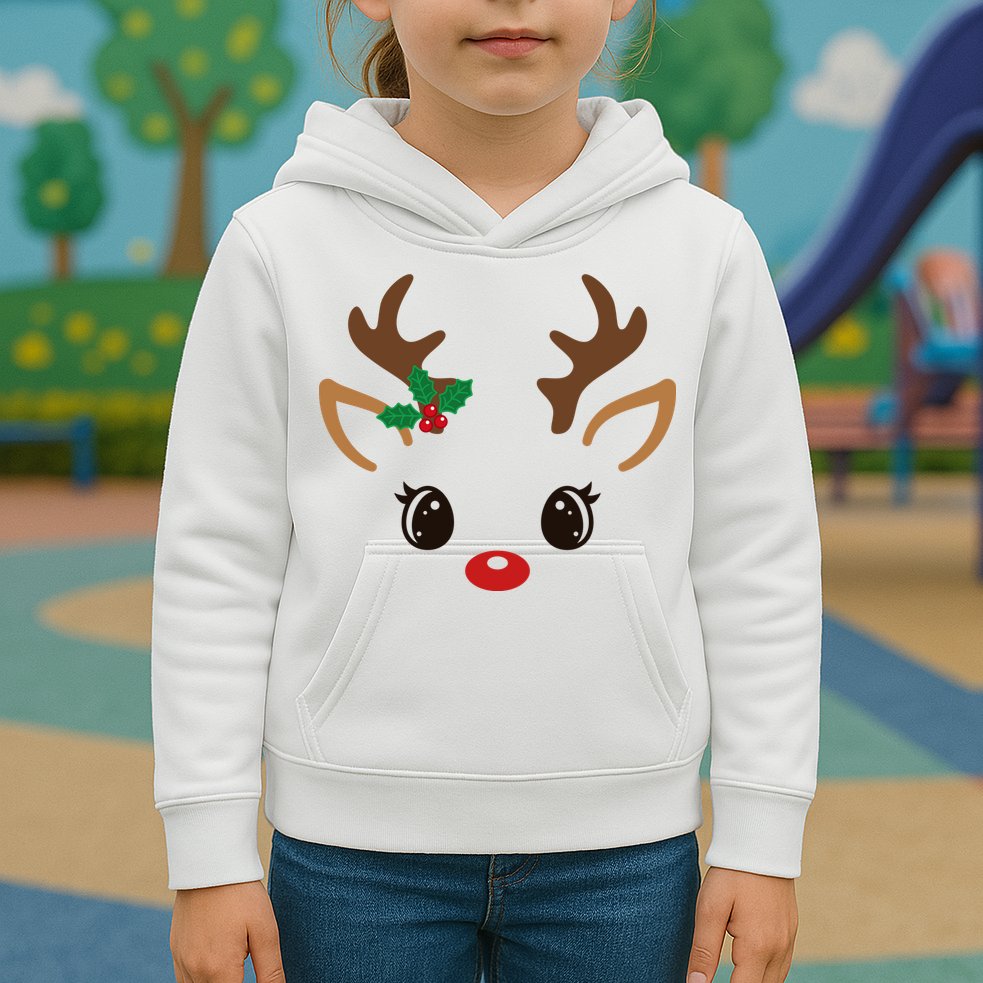 Cute Reindeer Face Christmas Kids Hoodie