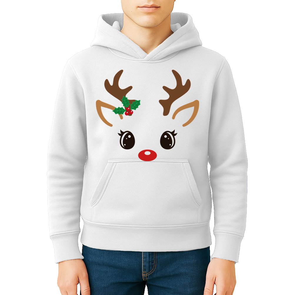 Cute Reindeer Face Christmas Kids Hoodie