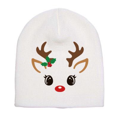 Cute Reindeer Face Christmas Short Acrylic Beanie