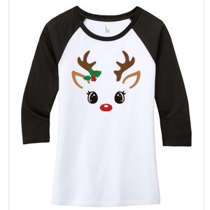 Cute Reindeer Face Christmas Women's Tri-Blend 3/4-Sleeve Raglan Shirt