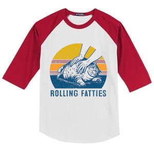 Cat Rolling Fatties Funny Kids Colorblock Raglan Jersey