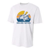 Cat Rolling Fatties Funny Youth Performance Sprint T-Shirt