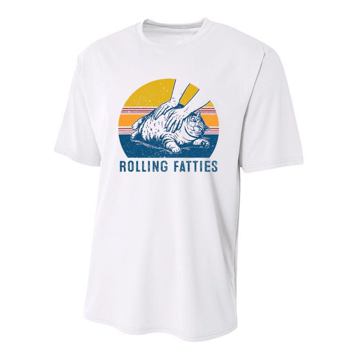 Cat Rolling Fatties Funny Youth Performance Sprint T-Shirt