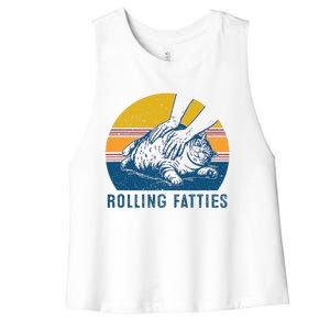 Cat Rolling Fatties Funny Women's Racerback Cropped Tank