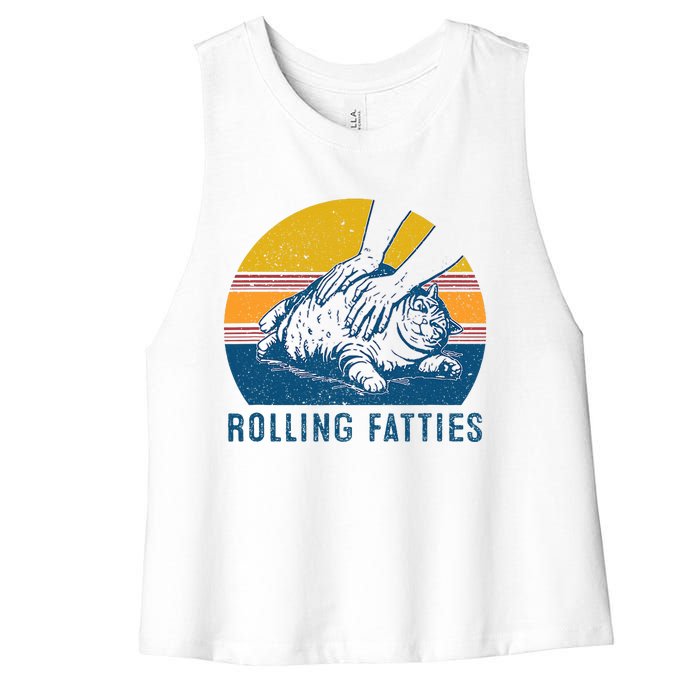 Cat Rolling Fatties Funny Women's Racerback Cropped Tank