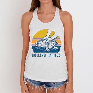 Cat Rolling Fatties Funny Women's Knotted Racerback Tank