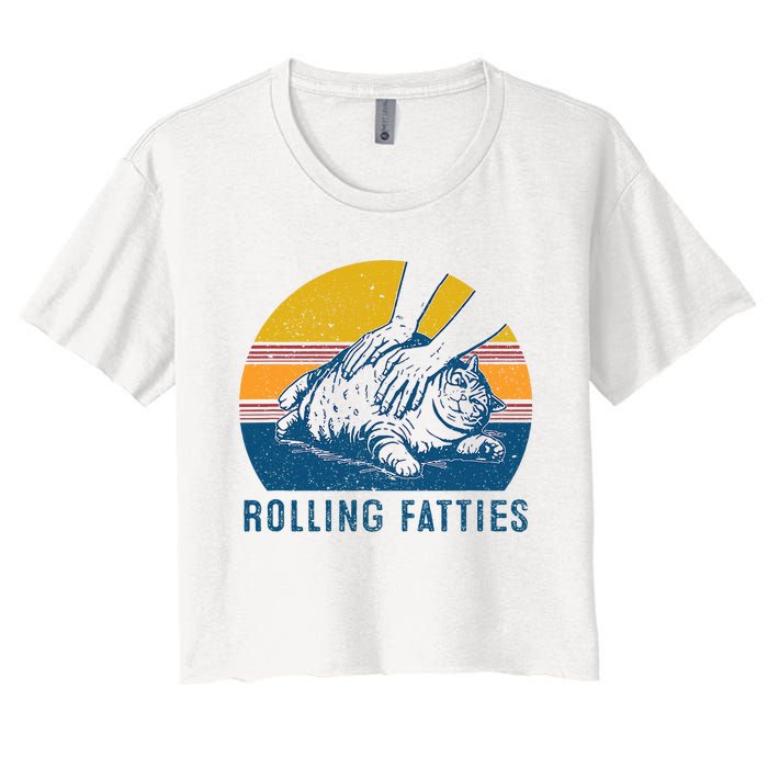 Cat Rolling Fatties Funny Women's Crop Top Tee