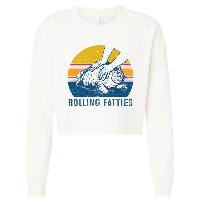 Cat Rolling Fatties Funny Cropped Pullover Crew