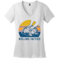 Cat Rolling Fatties Funny Women's V-Neck T-Shirt