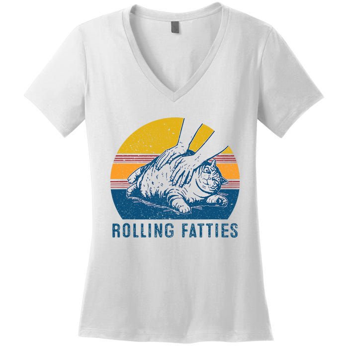 Cat Rolling Fatties Funny Women's V-Neck T-Shirt