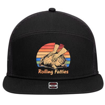 Cat Rolling Fatties Funny 7 Panel Mesh Trucker Snapback Hat