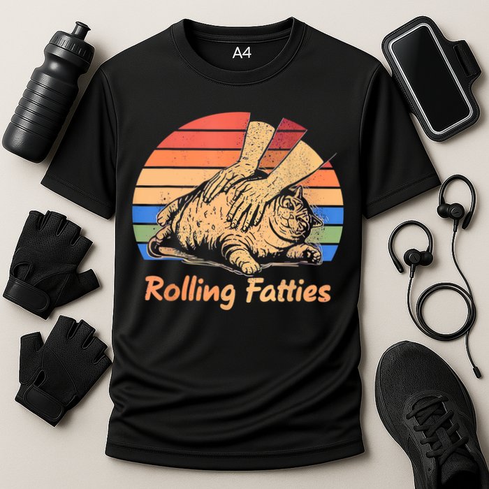 Cat Rolling Fatties Funny Cooling Performance Crew T-Shirt