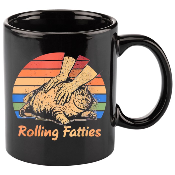 Cat Rolling Fatties Funny 11oz C Handle Ceramic Mug