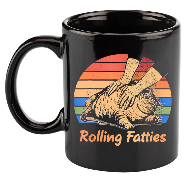 Cat Rolling Fatties Funny 11oz C Handle Ceramic Mug