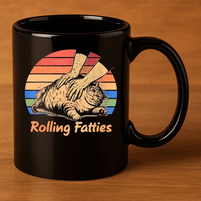 Cat Rolling Fatties Funny 11oz C Handle Ceramic Mug
