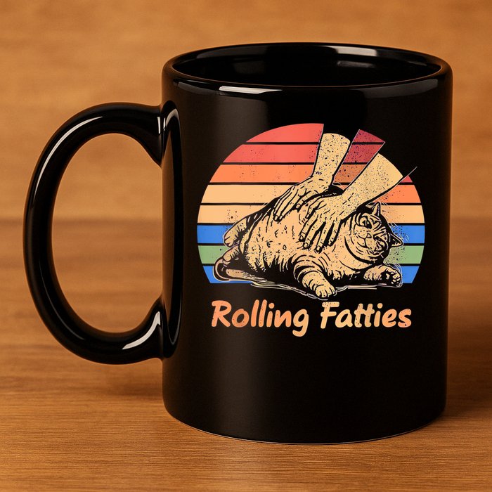Cat Rolling Fatties Funny 11oz C Handle Ceramic Mug