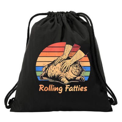 Cat Rolling Fatties Funny Drawstring Bag