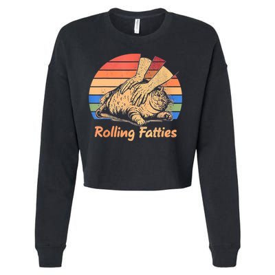 Cat Rolling Fatties Funny Cropped Pullover Crew