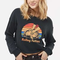 Cat Rolling Fatties Funny Cropped Pullover Crew