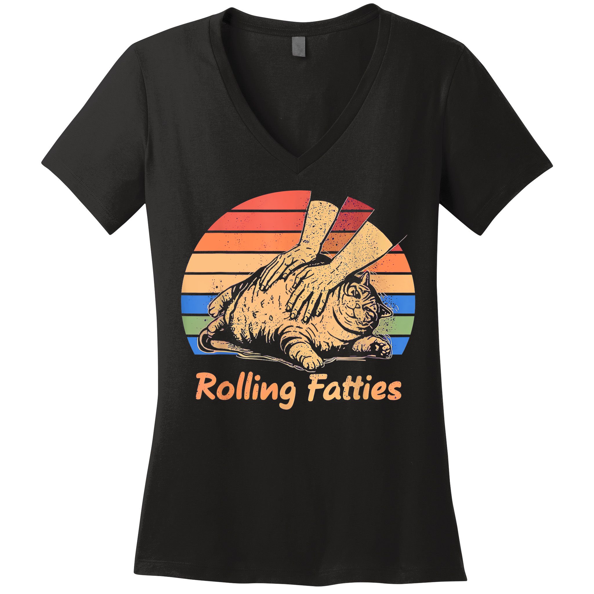 Cat Rolling Fatties Funny Women's V-Neck T-Shirt