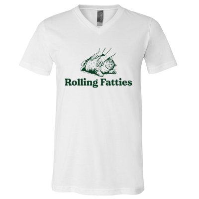 Cat Rolling Fatties V-Neck T-Shirt