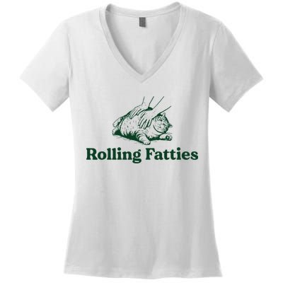 Cat Rolling Fatties Women's V-Neck T-Shirt
