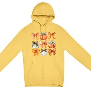 Coquette Retro Fall Pumpkin Bow Autumn Pumpkin Premium Pullover Hoodie