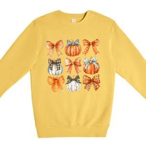 Coquette Retro Fall Pumpkin Bow Autumn Pumpkin Premium Crewneck Sweatshirt