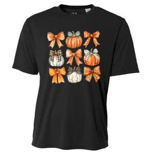 Coquette Retro Fall Pumpkin Bow Autumn Pumpkin Cooling Performance Crew T-Shirt